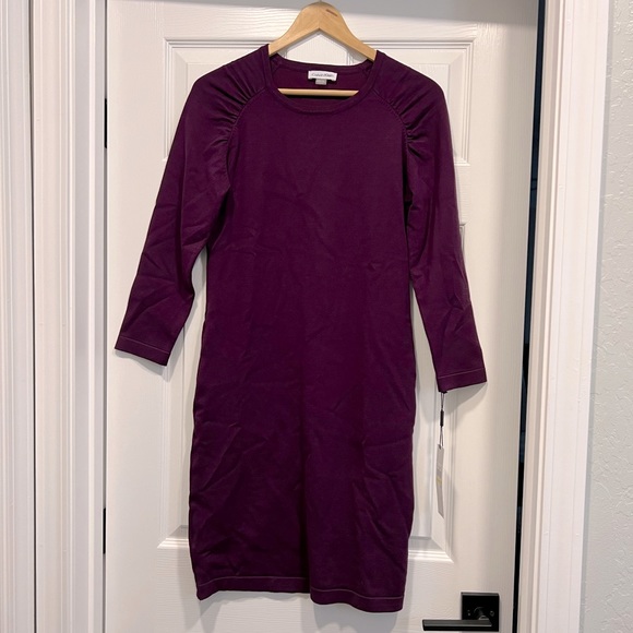 Calvin Klein Dresses & Skirts - NWT Calvin Klein Sweater Dress size M Purple ruched lovely!